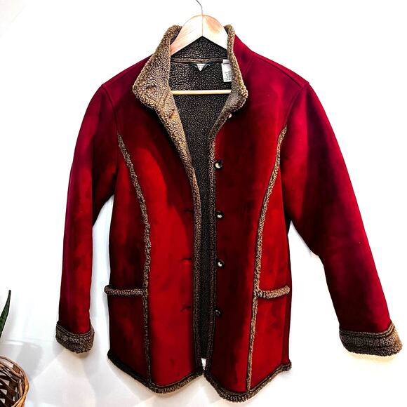 L.L. Bean Vintage Red Sherpa  Barn Coat Women's Jacket Size S Penny Lane - Picture 1 of 10